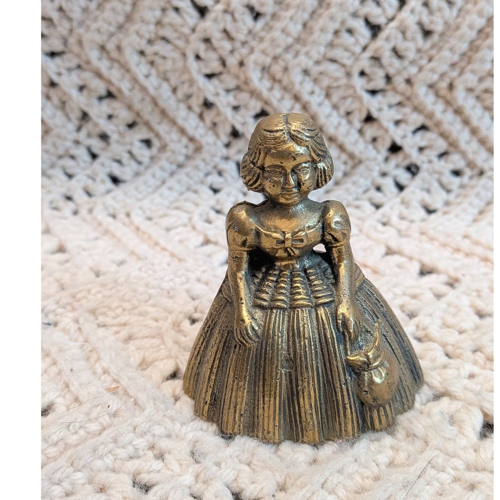 Vintage Brass Lady Bell Victorian Woman Figurine 3x3 Gold Tone Metalware